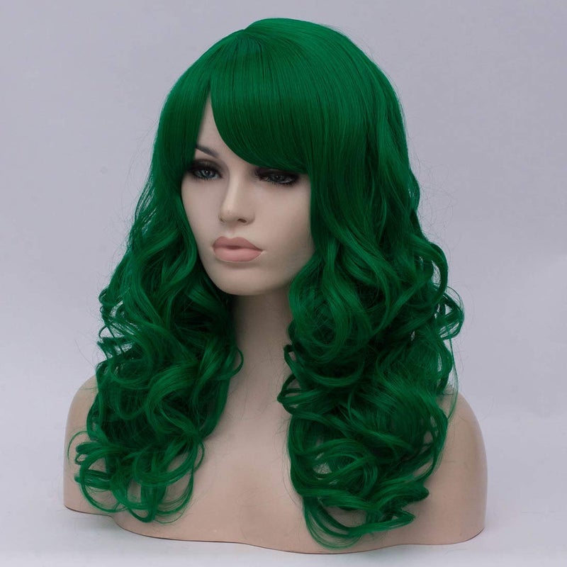 ساينج لين شعر مستعار Cying Lin بطول 45.72 سم طويل مجعد باللون الأخضر الداكن من ألياف النحل المقاومة للحرارة شعر صناعي للحفلات التنكرية بيلوكا (أخضر داكن) - Image 3